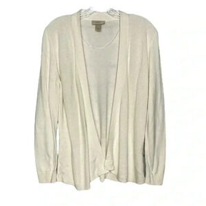 Ann Taylor Loft White Ribbed Open Cardigan Sweater